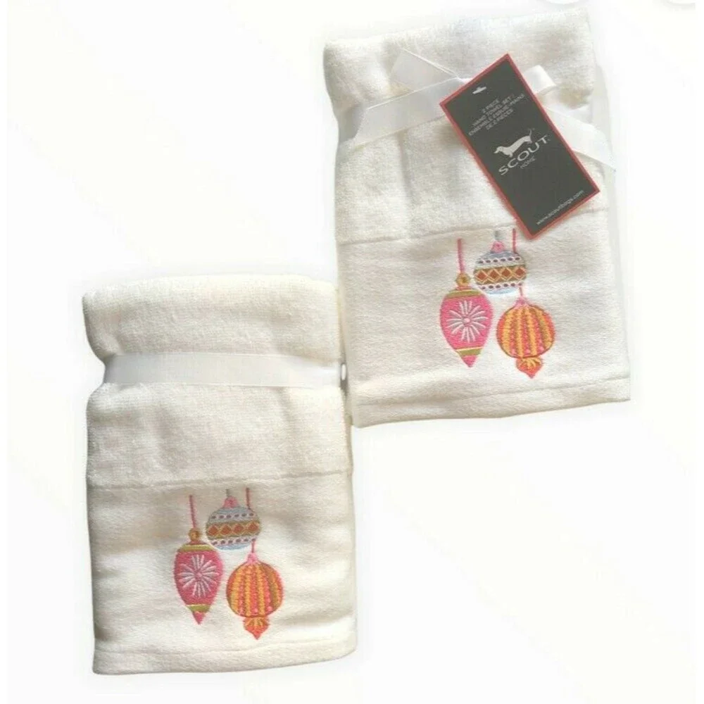 Christmas Ornaments Hand Towels Set of 2 Embroidered Embellished Holiday